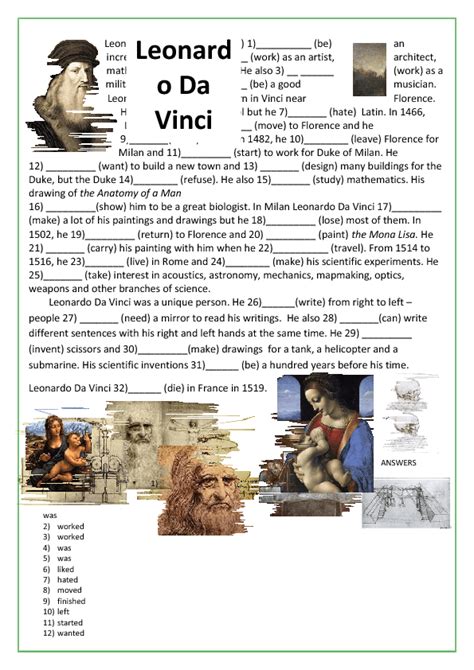 Printable Leonardo Da Vinci Worksheets